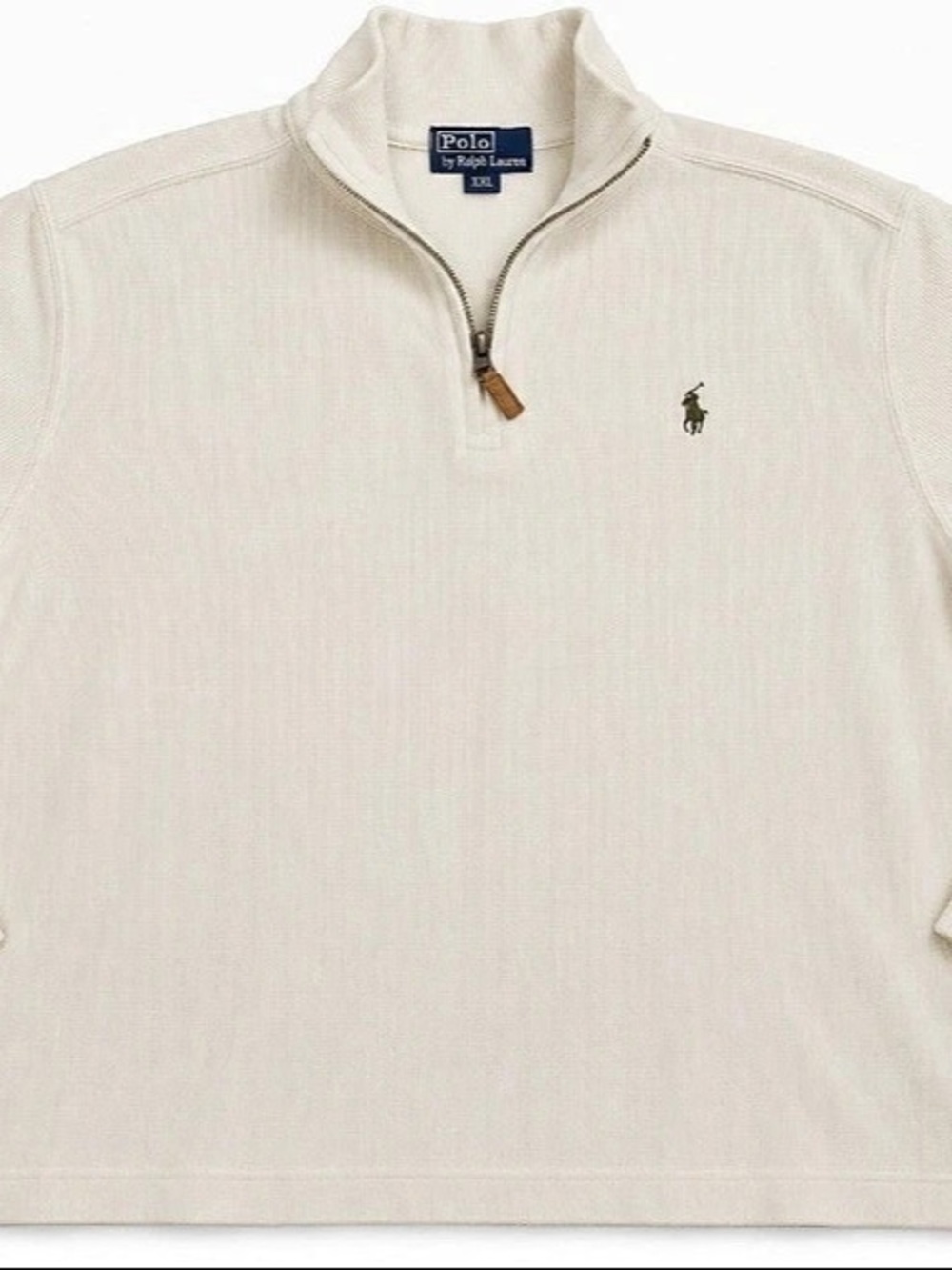 Polo Ralph Lauren Men XXL Cream 1/4 Zip Pullover 100% Cotton Pony Logo